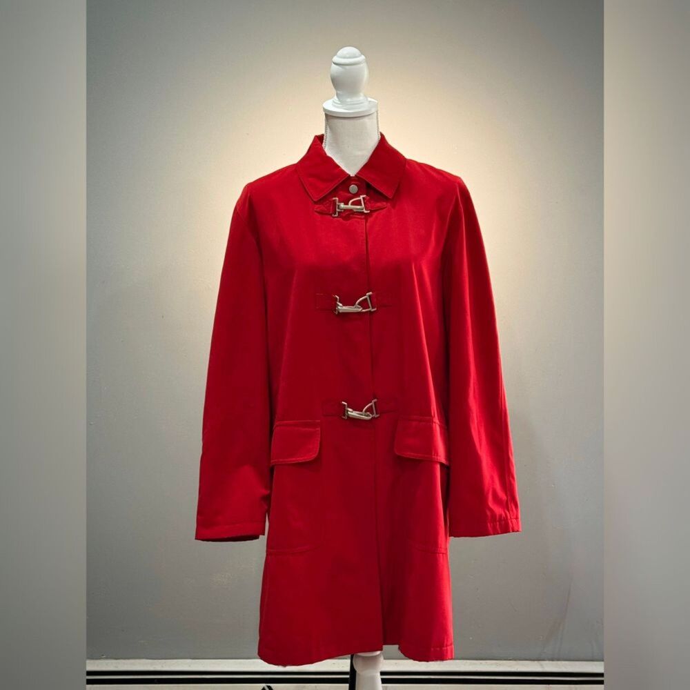 Red Liz Claiborne Trench Style Coat Size S EUC